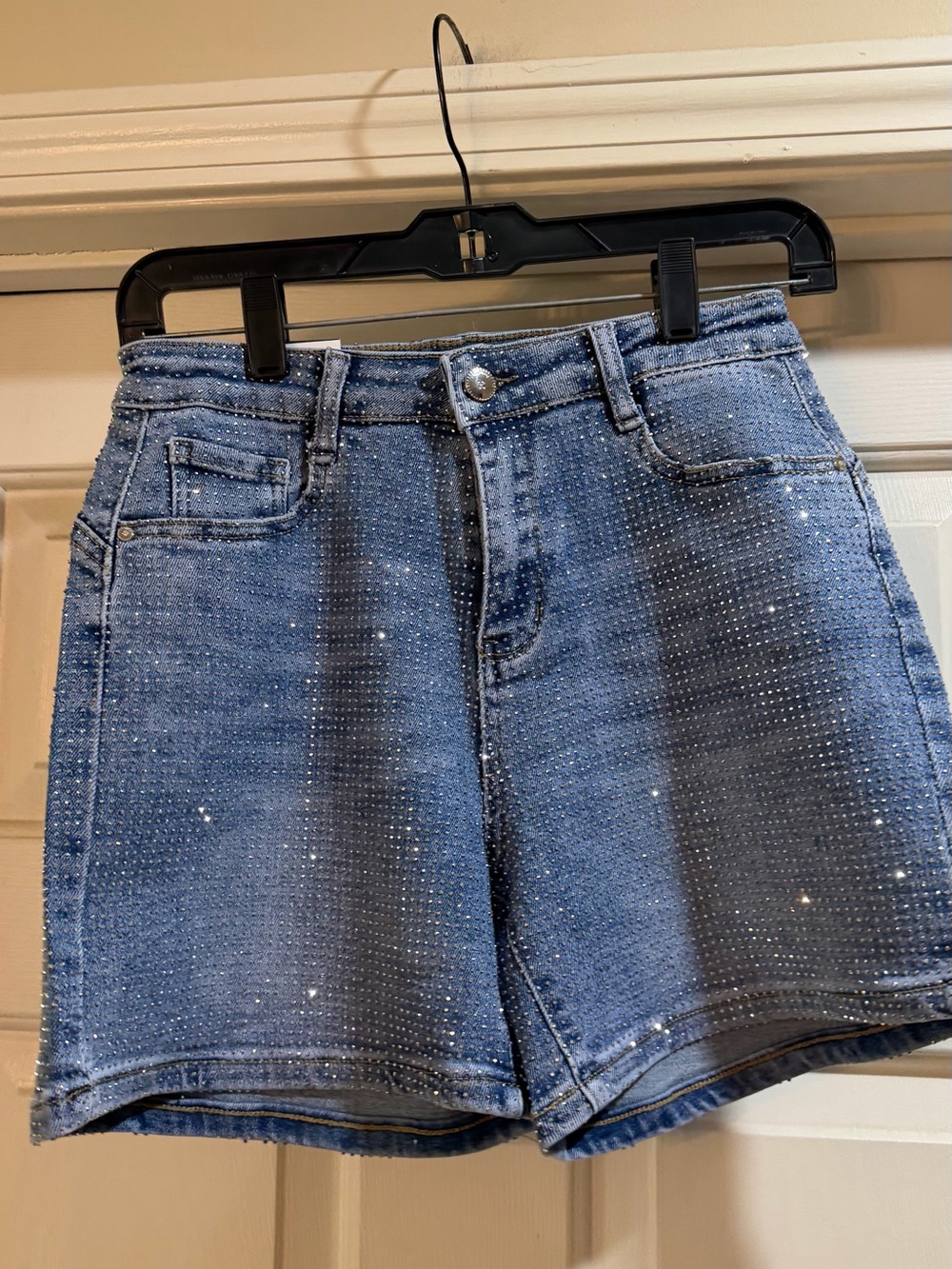 Nina Rossi  Denim High-Waist Women's Shorts with Sparkle Detail NWT